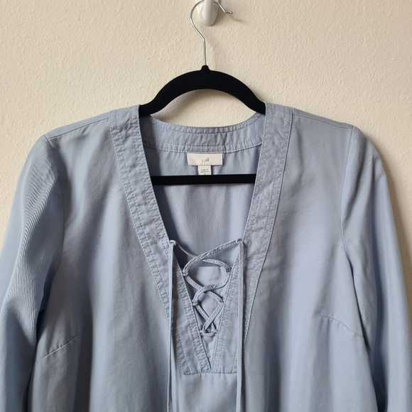 J. Jill Blue Long Sleeve Lace Up Chambray Blouse - Picture 4 of 12